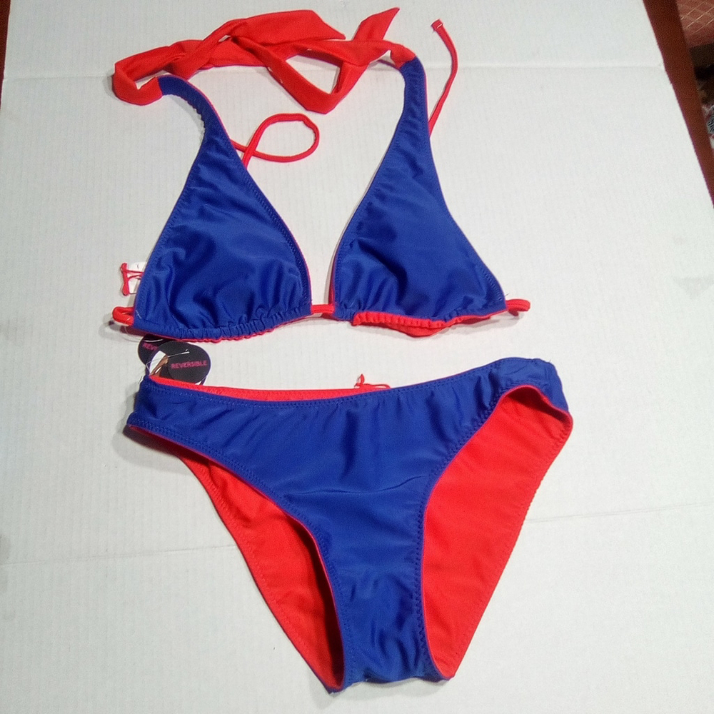 NO BOUNDARIES swimwear women 2 piece suit SIZE MEDIUM (7-9) REVERSIBLE - Picture 5 of 9